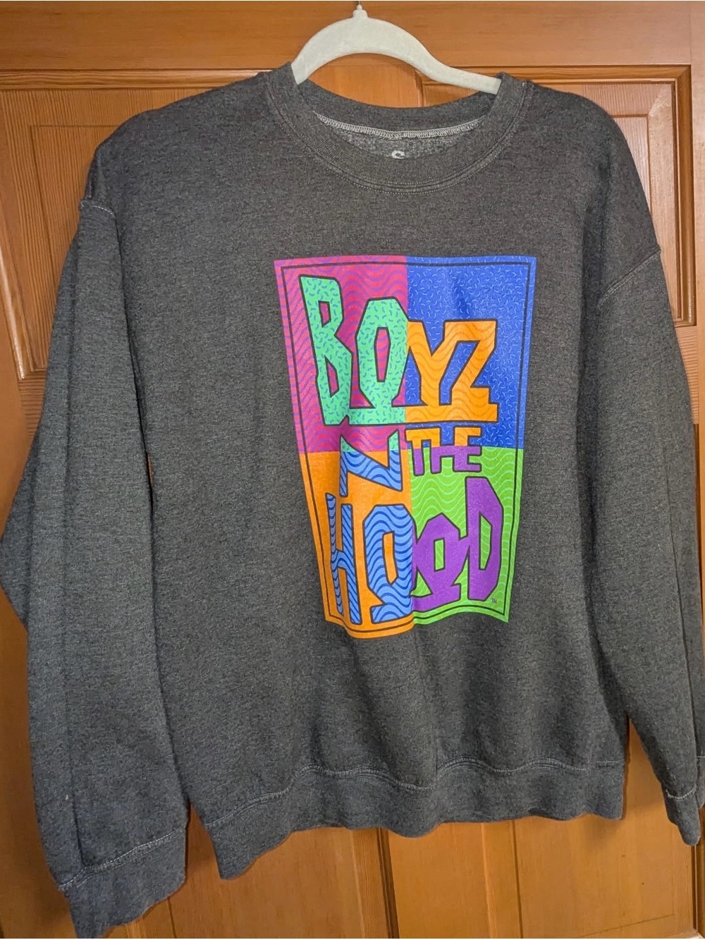 Charcoal Graphic Sweatshirt with Colorblock 'Boyz N The Hood' Print